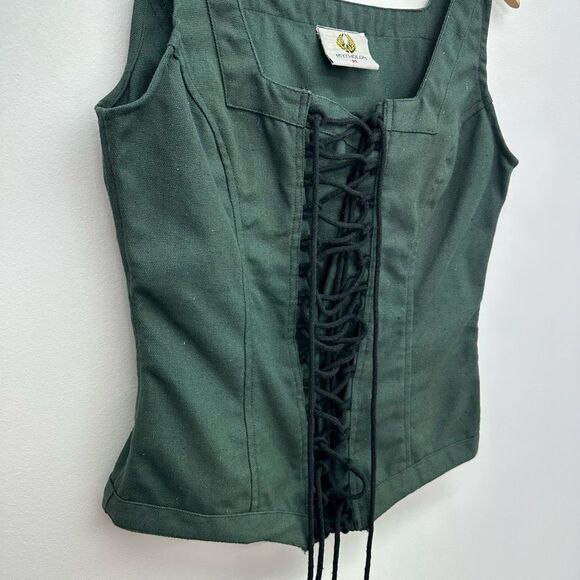 Mytholon Medieval Renaissance Dark Green Cotton Twill Lace Up Bodice - Picture 6 of 8